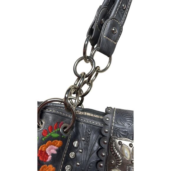 Montana West Floral Embroidered Silver Studded Boho Western Handbag Purse - Picture 7 of 13